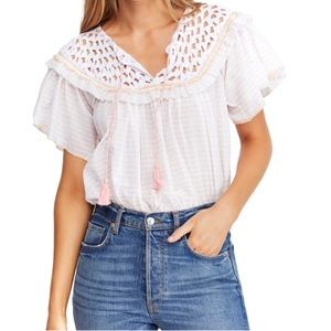 Free People Allora Allora Crochet Crop Top crew neck pull tassels